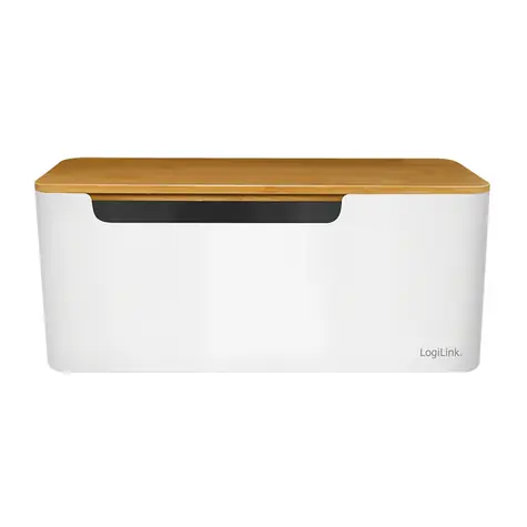 LogiLink Cable Box bílá / Krabice na organizaci kabelů / 320x140x130 mm / bambusové víko