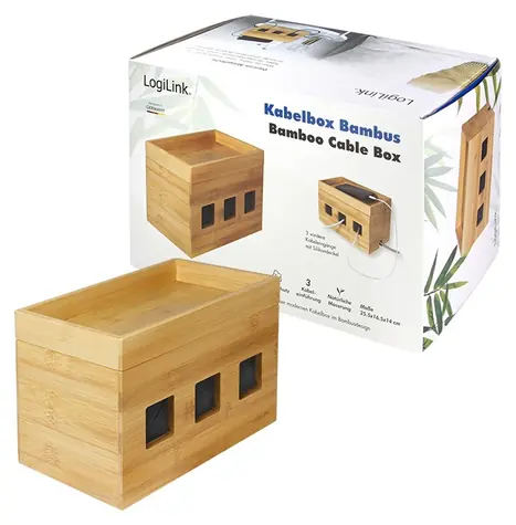 LogiLink Krabice na organizaci kabelů bambusová / Krabice na organizaci kabelů / 255 x 140 x 165 mm