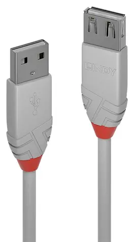 Lindy Anthra Line šedá / Prodlužovací kabel USB / USB A - USB A / 2 m / USB 2.0 / 480 Mbit/s