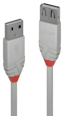 Lindy Anthra Line šedá / Prodlužovací kabel USB-A - USB-A / USB 2.0 / 5 m