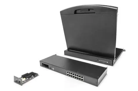 Digitus Modulární KVM switch 16 portů Cat 5 / KVM switch / 16 serverů / dosah 60 m / 1U rack / kaskádovatelný