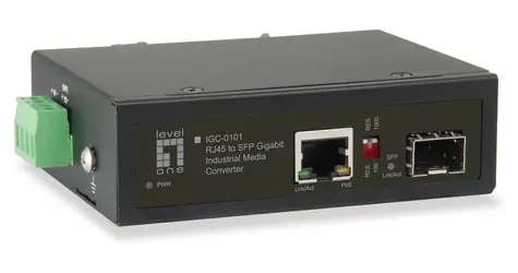 LevelOne IGC-0101 / Mediakonvertor / RJ45-SFP / Gigabit Ethernet / PoE 30W / Průmyslový / DIN lišta