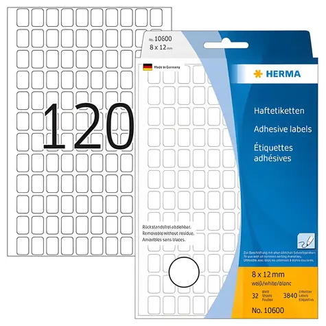 HERMA Etikety víceúčelové bílé 8x12 mm / Etikety / odnímatelné / 2880 ks