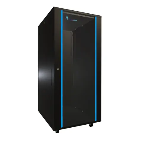 Extralink Rack skříň 27U černá / Stojanový rozvaděč / 600 x 800 mm / nosnost 1000 kg / skleněné dveře