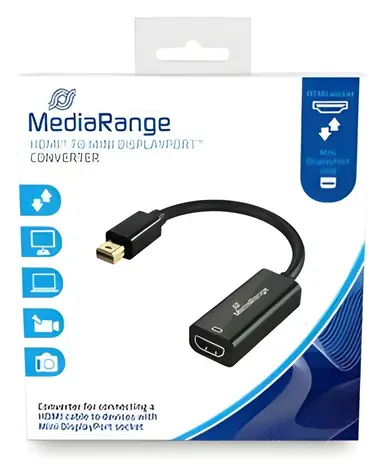 MediaRange Adaptér Mini DisplayPort na HDMI černá / Adaptér / 15 cm / 10 Gbit/s / pozlacené kontakty