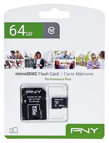 PNY Performance Plus 64GB / Paměťová karta / MicroSDXC / Class 10 / SD adaptér