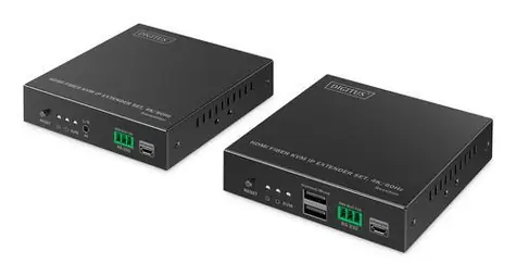 Digitus HDMI Fiber KVM extender černá / Extender / 4K 60Hz / Singlemode 40 km / HDCP 2.2 / vysílač a přijímač