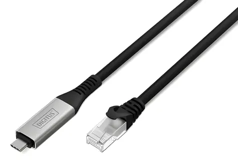 Digitus černá / USB-C LAN adaptér / Gigabit Ethernet / Cat6a S/FTP / USB 3.2 Gen 1 / 10 m