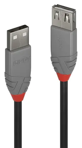 Lindy Anthra Line černá, šedá / USB prodlužovací kabel / USB-A / USB 2.0 / 5 m