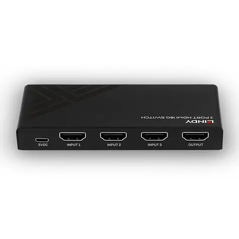 Lindy 3 Port HDMI 18G černá / HDMI přepínač / 4K Ultra HD / HDCP 2.2 / dálkové ovládání