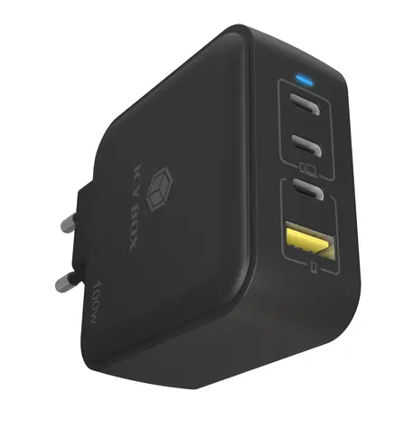 Icy Box IB-PS1040-PD černá / Nabíječka / GaN / 100 W / 3x USB-C / 1x USB-A / PD 3.0