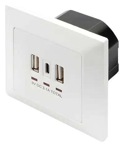 Digitus podomítková nabíjecí zásuvka USB bílá / Nabíjecí zásuvka / 2x USB-A + USB-C / 3,1 A