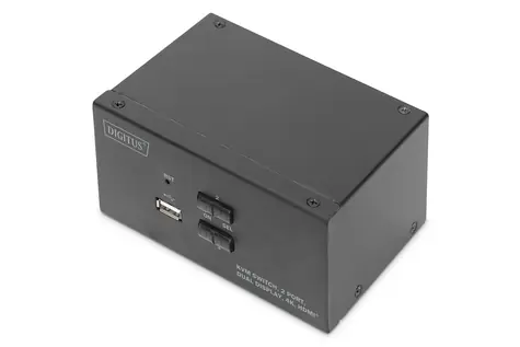 Digitus DS-12860 černá / KVM přepínač / 2-portový / Dual-Display / HDMI / 4K 30Hz / USB
