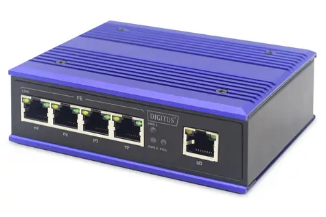 Digitus Industriální switch 5-port modrá / Switch / 5x 10/100 Mbit / Unmanaged / DIN lišta