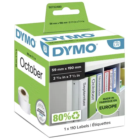 Dymo papírové štítky na pořadače / 59x190mm / bílé / 110 ks / pro LabelWriter