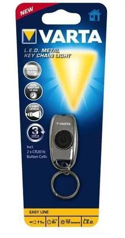 Varta Metal Key Chain Light chrom / LED svítilna na klíčenku / 15 lm / dosah 11 m / 2x CR2016