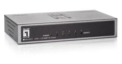 LevelOne FEU-0511 / Switch / 4x 10/100 RJ45 / 1x SC multimode / 2 km / kovové tělo