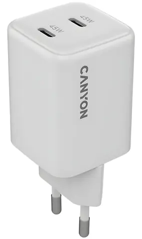 CANYON CU45CC bílá / Nabíječka / GaN / 45W / 2x USB-C / PD
