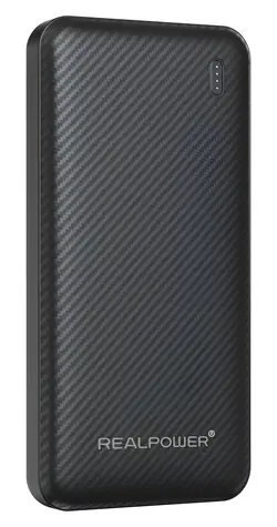 RealPower PB-10000 SSB černá / Powerbanka 10 000 mAh / Pevnolátková baterie / USB-C 20W / USB-A 22,5W