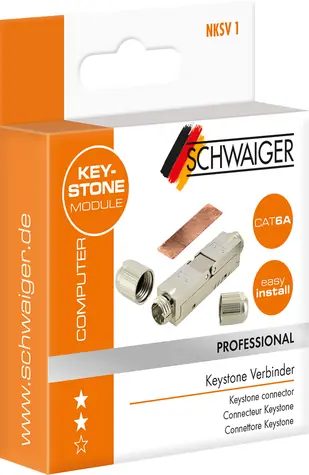 Schwaiger Keystone CAT6A stříbrná / Síťový konektor / RJ45 / S/FTP / Rovný / Kov