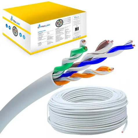 Extralink Cat5e U/UTP šedý / Instalační kabel / 305 m / cívka / vnitřní
