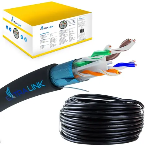 Extralink CAT6 F/UTP V2 venkovní černá / Síťový kabel / 305 m / AWG 23 / PE plášť