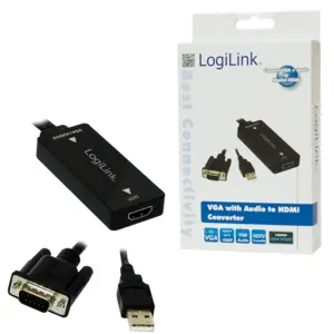 LogiLink Adaptér VGA na HDMI s audio černá / Adaptér / Full HD 1080p / High Speed