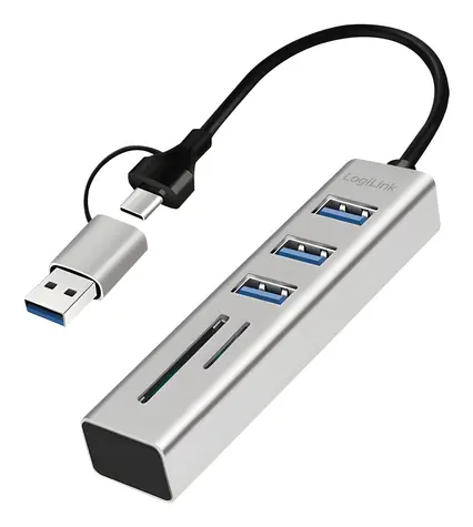 LogiLink USB-C Hub s čtečkou karet šedý / USB hub / 3x USB-A / SD, microSD / 5 Gbit/s
