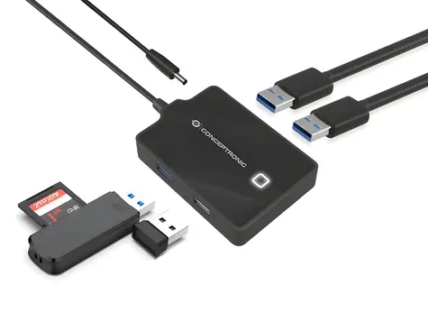 Conceptronic USB-A hub černá / USB hub / 4 porty / 1x USB 3.0 / 3x USB 2.0 / DC konektor