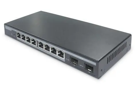 DIGITUS Switch 8-Port PoE+ černá / Switch / Managed L2 / Gigabit / PoE 86 W / 2x SFP