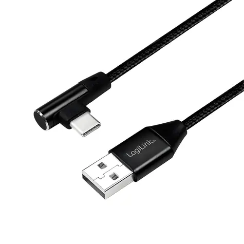 LogiLink USB-A - USB-C černá / Kabel / USB-A (M) - USB-C (M) úhlový / 0,3 m / USB 2.0 / 480 Mbit/s