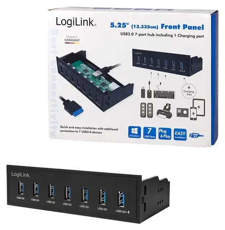 LogiLink UA0342 černá / USB hub / 7x USB 3.0 / 5,25