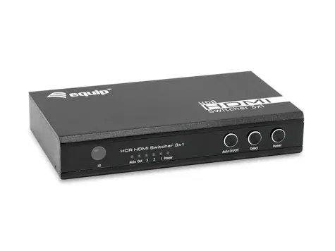 Equip HDMI přepínač 3:1 černý / Přepínač / HDMI 2.0 / 3 vstupy / 4K 60Hz / 18 Gbps / dálkové ovládání