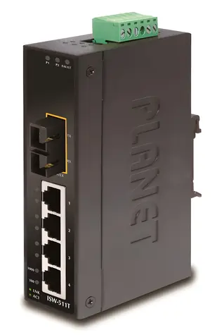 PLANET ISW-511T / Switch průmyslový / 4x 100Mb RJ-45 / 1x 100FX multi-mode / Unmanaged L2 / -40 až 75 °C