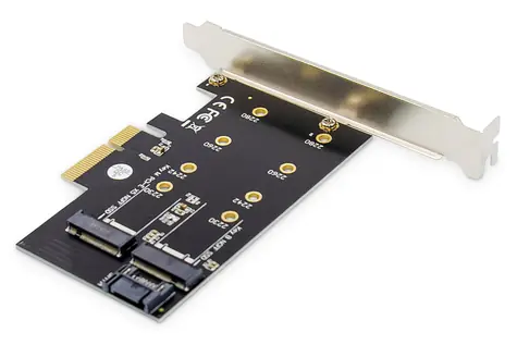 Digitus M.2 NVMe/SATA SSD adaptér PCIe 3.0 x4 černá / Řadič / 2x M.2 slot / max 6 Gbit/s / low-profile
