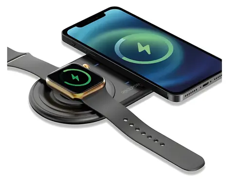 RealPower ChargeAIR Duo černá / Bezdrátová nabíječka / 2v1 na telefon a hodinky / 15 W / USB-C
