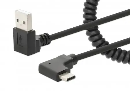 Manhattan Spirálový nabíjecí kabel USB-A na USB-C černá / Kabel / 1 m / zalomené konektory 90° / max. 3 A