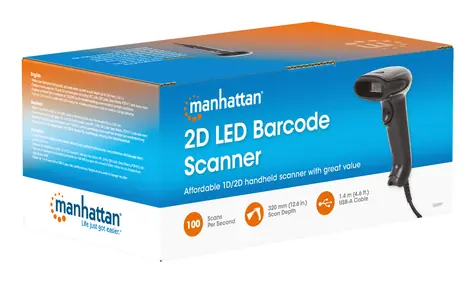 Manhattan Čtečka čárových kódů 2D LED černá / 320mm hloubka skenování / USB / 1,4 m kabel