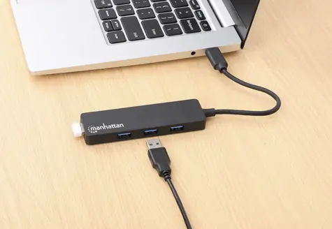 Manhattan hub USB-C na 4x USB-A černý / USB hub / USB 3.2 Gen 1 / 5 Gbit/s / Bus Power