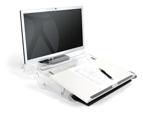 BakkerElkhuizen FlexDesk 630 transparentní, bílá / Držák na dokumenty / Výškově nastavitelný 110-180 mm