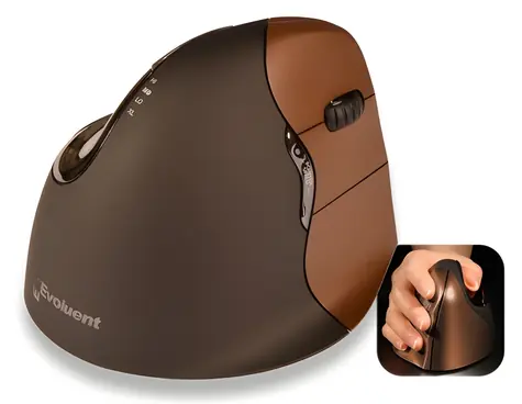 Evoluent VerticalMouse 4 Small černá, hnědá / Ergonomická bezdrátová myš / 2.4 GHz / 6 tlačítek / pro praváky