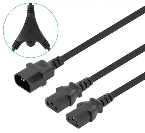 Manhattan napájecí kabel IEC C14 - 2x IEC C13 černý / Napájecí kabel / rozbočovací / 1,8 m / 250 V