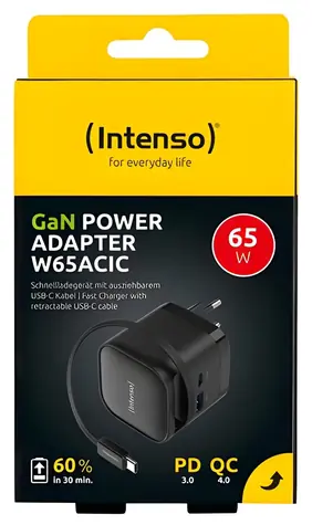 Intenso W65ACIC černá / Nabíječka / 65W GaN / USB-C + USB-A / PD 3.0