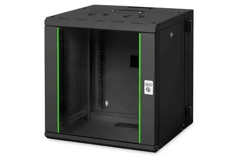 Digitus Unique černá / Nástěnný rozvaděč / 12U / 643x600x600 mm / skleněné dveře / IP20