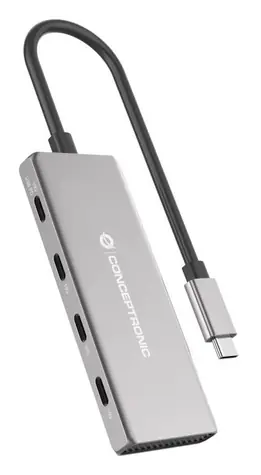 Conceptronic HUBBIES16G šedá / USB-C hub / 4x USB-C / USB 3.2 Gen 2 / USB-C PD 100W