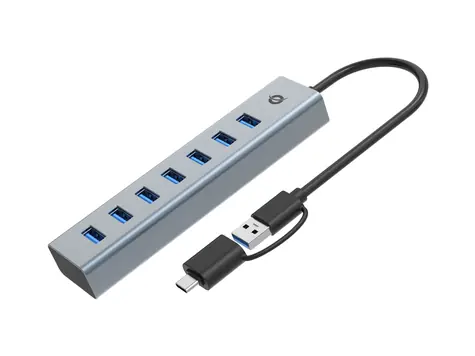 Conceptronic USB hub 7x USB-A 3.0 šedá / USB hub / USB-C na USB-A adaptér / hliníkové tělo / 5 Gbps