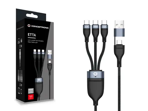 Conceptronic kabel USB-C a USB-A na 3x USB-C černá / Kabel / USB 2.0 / 1,5 m / 100 W PD