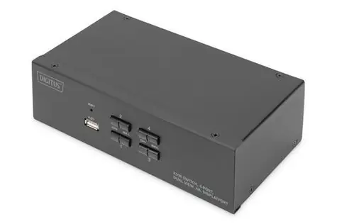 Digitus KVM přepínač 4-Port Dual Display 4K / KVM přepínač / 4 počítače / DisplayPort 4K 60Hz / USB Hub