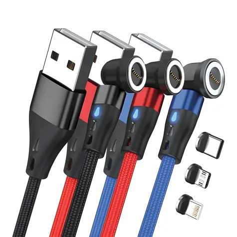 RealPower Magnetic 3A Set / Magnetický nabíjecí kabel USB-A / 3x 1 m / adaptéry / sada 3 ks