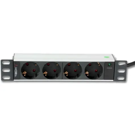 Techly 100464 / Zásuvkový panel do racku / 1U / 4x Schuko / 250V/16A / 1,8 m